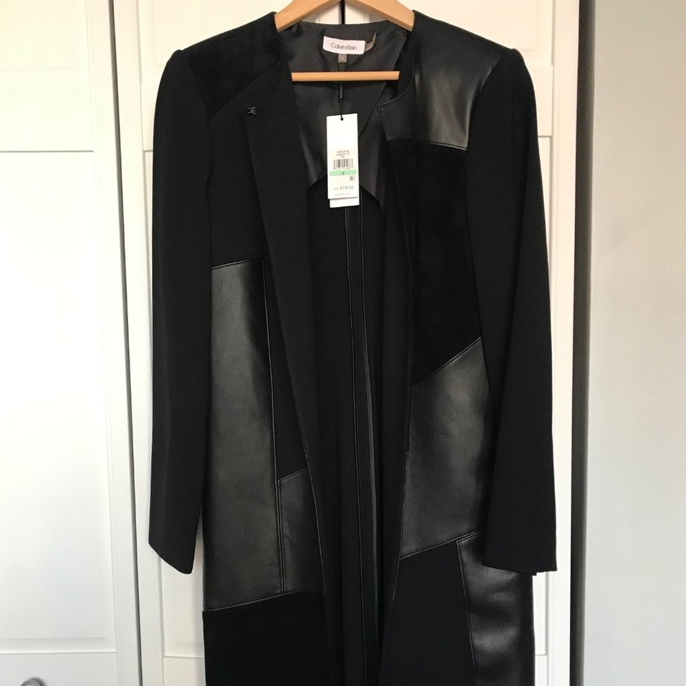 Calvin Klein Faux Suede & Leather Black Duster Jacket-Size 8- NWT